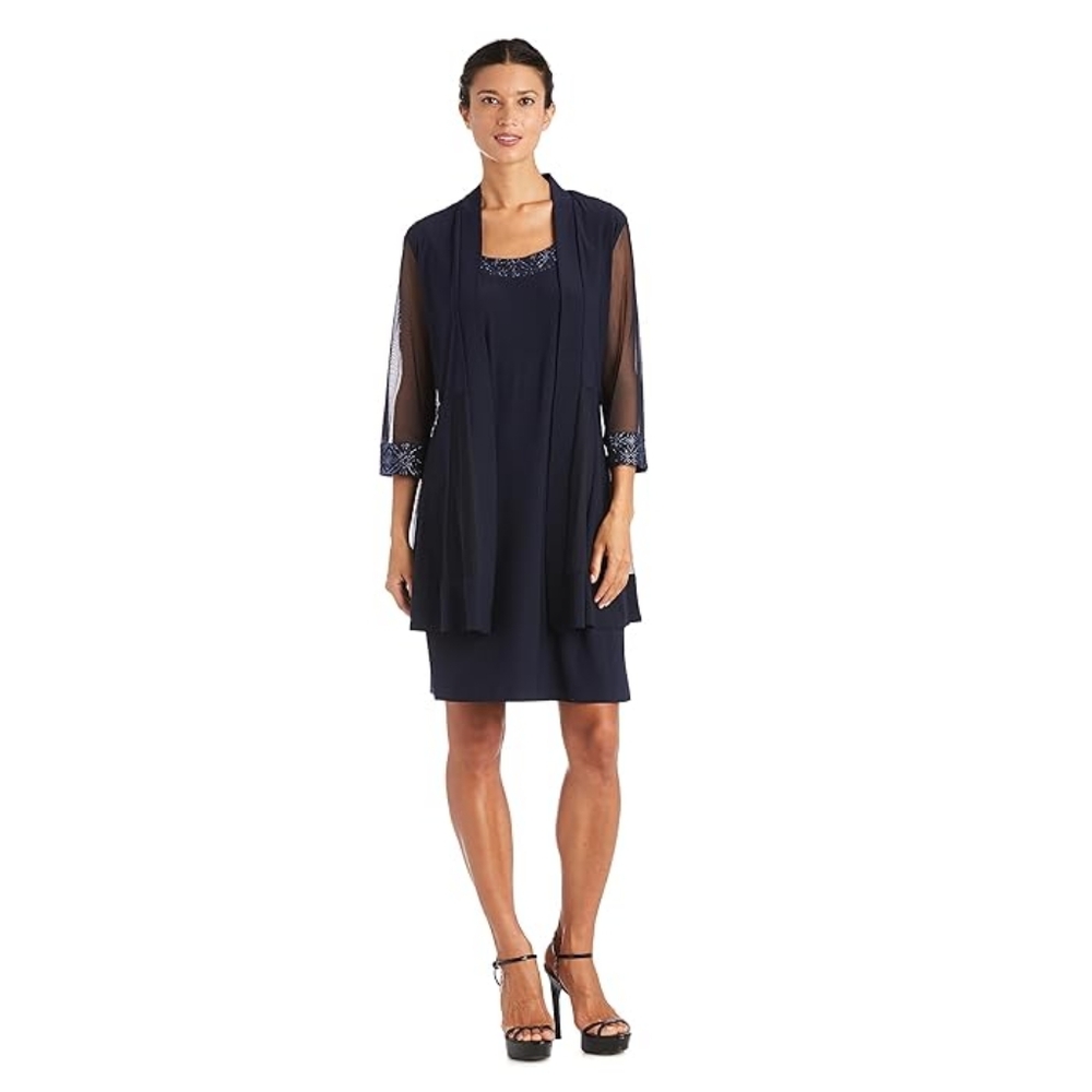 R&M Richards Womens Plus 2PC Mesh Inset Dress with Jacket NWT Size M